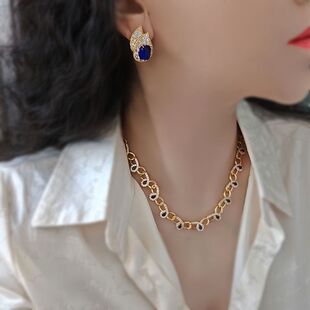 英国LusaLizz小众设计感镂空链条项链女个性百搭莱茵石锁骨链颈链