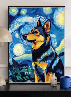 牧羊犬自画像 数字油画diy宫崎骏风萌宠治愈手工画填色摆件装饰画