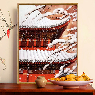 故宫红墙雪景 数字油画diy中式建筑风景治愈系手工涂鸦填色装饰画
