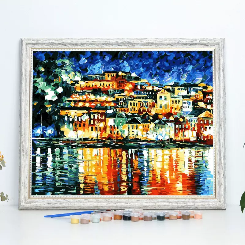 数字油画diy填色画璀璨港湾丙烯颜料填充沙发背景墙装饰画挂画