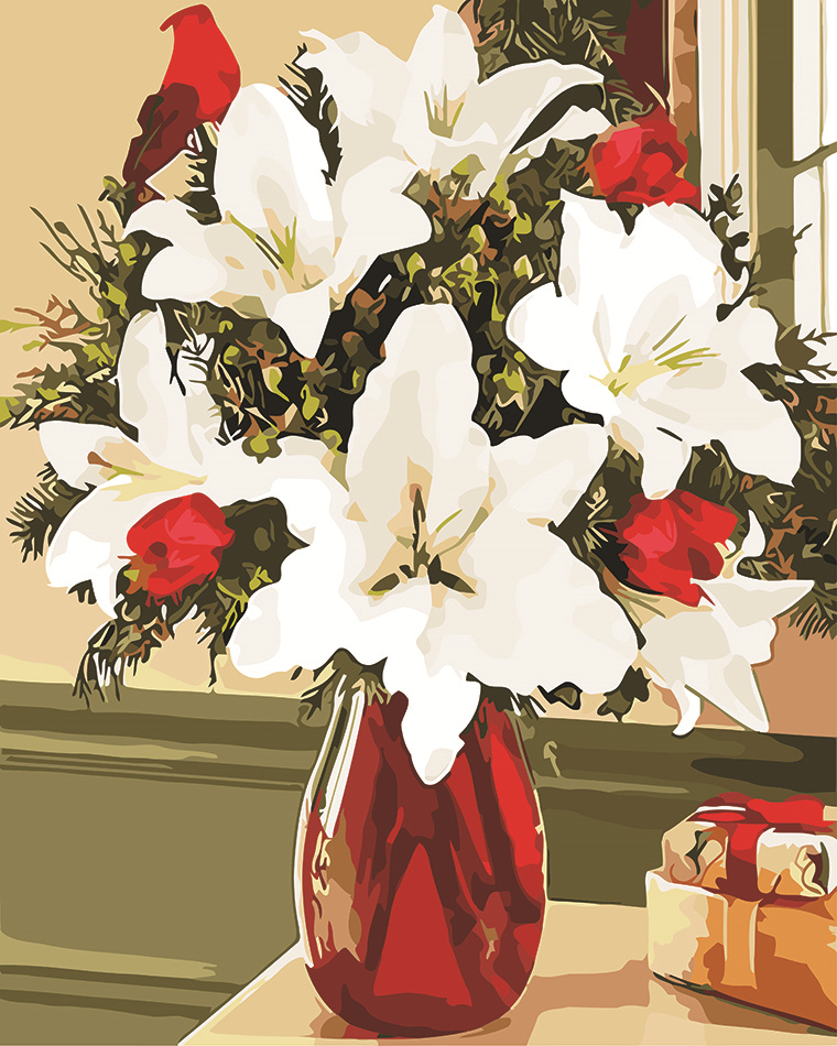 数字油画diy 百合花简约花卉手工丙烯上色填充淡彩客厅手绘装饰画