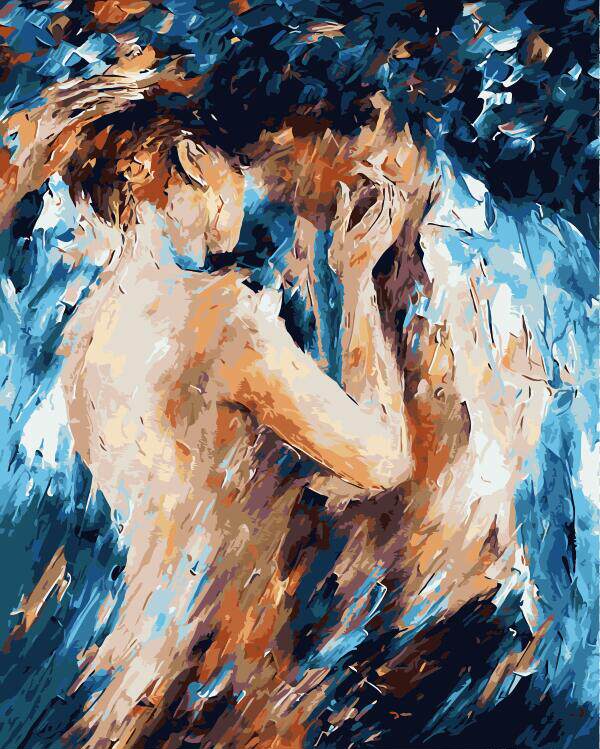 数字油画diy 客厅抽象情侣风景 淡彩丙烯颜料填色手绘画 蓝色的梦