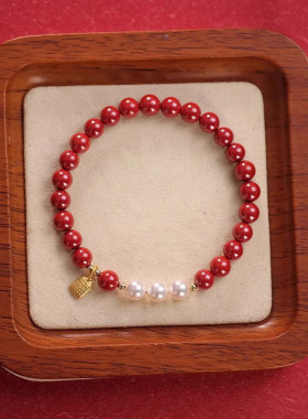 福牌朱砂手串女款高颜值珍珠手链