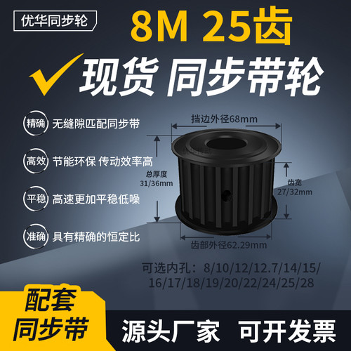 同步带轮8M25齿AF型齿宽27/32内孔1516171819220齿轮带同步轮45钢
