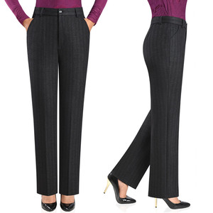 秋冬新款女裤弹力妈妈直筒裤高腰中年女式西裤休闲百搭长裤人字纹