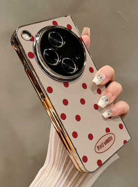 热瓜适用OPPOFindN3手机壳折叠屏保护套英文红色小波点电镀金边新款气质findn3/findn2高档折叠壳奢华全包套