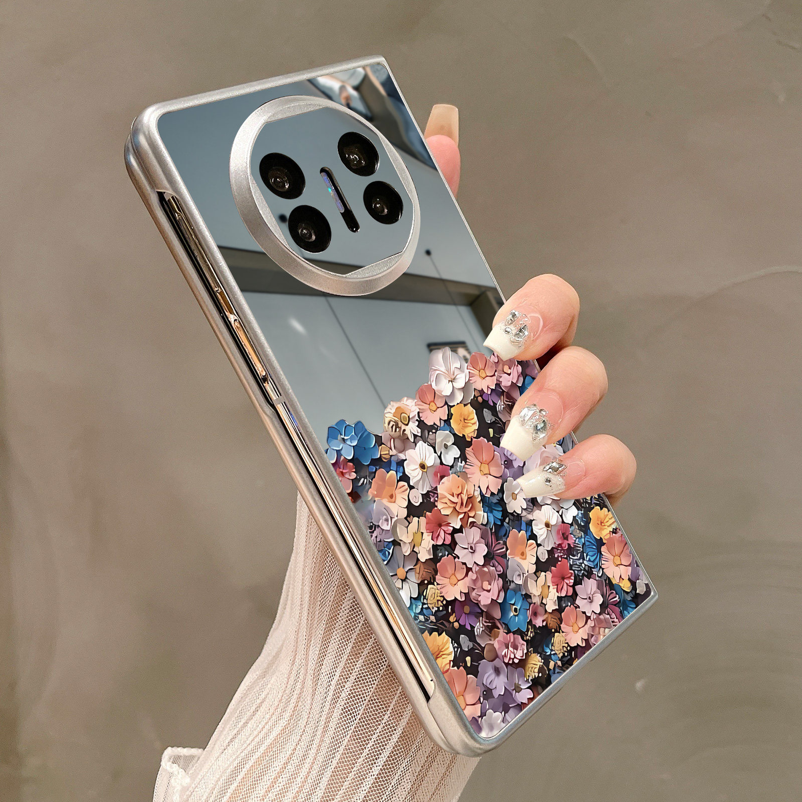 热瓜适用华为MateX6手机壳折叠屏保护套银色浮雕感彩色花朵镜面新款翻盖MateX5/X3高档折叠壳奢华新款全包套,3C数码配件,手机保护套/壳,淘宝优惠券,粉丝福利购,淘宝优惠卷