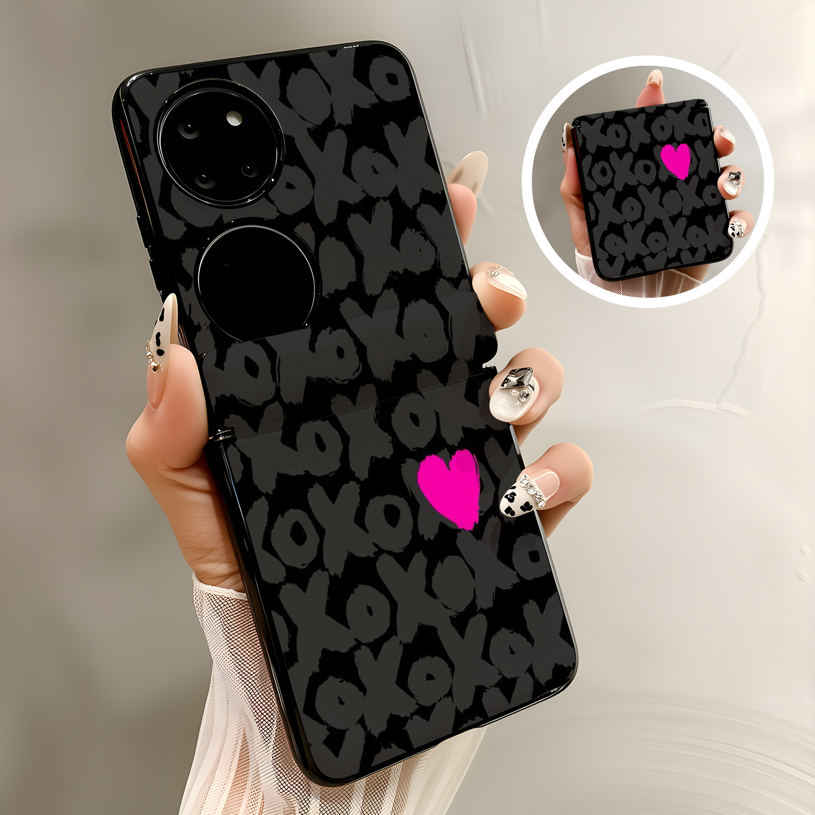 热瓜适用于华为Pocket2/P50pockets手机壳新款高档磁吸中轴皮纹折叠保护套高级感全包防摔套创意xoxo粉色爱心