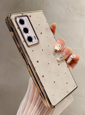 热瓜适用于荣耀MagicV5/V3/VS3/V2RSR/VS2手机壳折叠屏保护套新款高档气质电镀金边全包防摔套简约红色小爱心