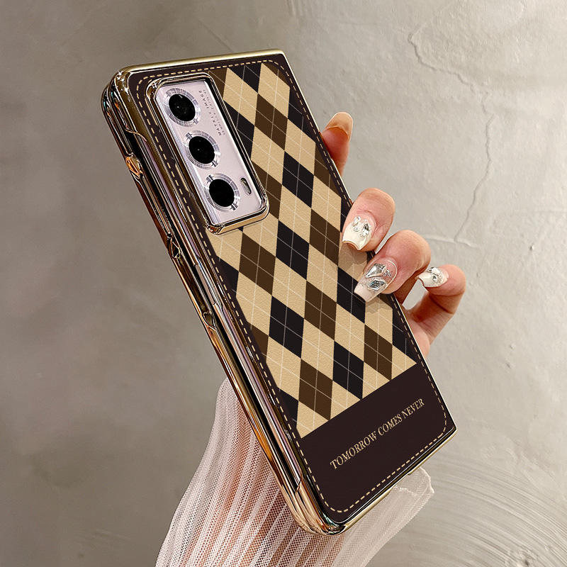 热瓜适用荣耀MagicV5/VS3手机壳折叠屏保护套电镀线条棱格英文字创意金边新款翻盖Magic V2RSR/VS2高档全包套