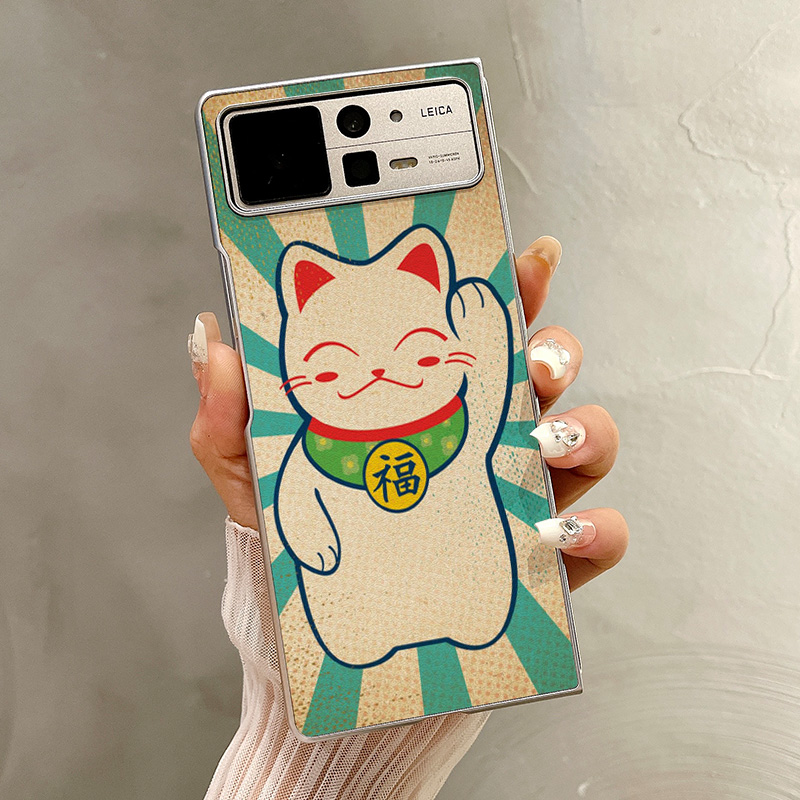 热瓜适用小米MIXFold4手机壳折叠屏保护套银色喜庆过年招财小猫咪油边新款气质mixfold3高档mixfold2全包潮套