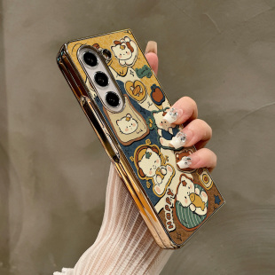 热瓜适用于三星GalaxyZFold7/6/5/4/3手机壳折叠屏保护套电镀创意卡通小猫咪金边高档折叠壳高级感潮全包套