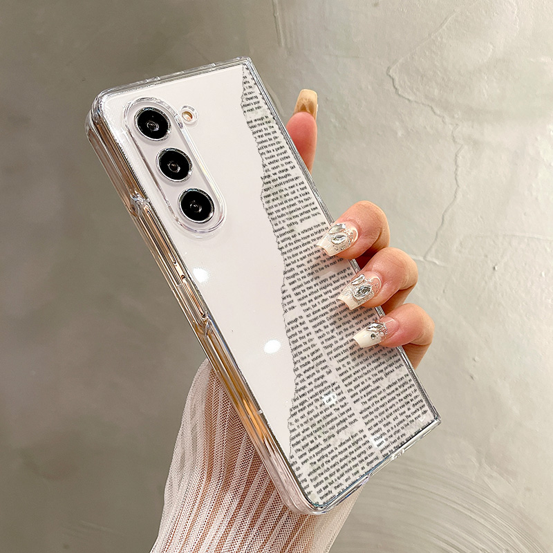 热瓜适用于三星GalaxyZFold7/6/5/4/3手机壳折叠保护套高档斜切波浪英文旧报纸UV透明壳新款高级感全包防摔套