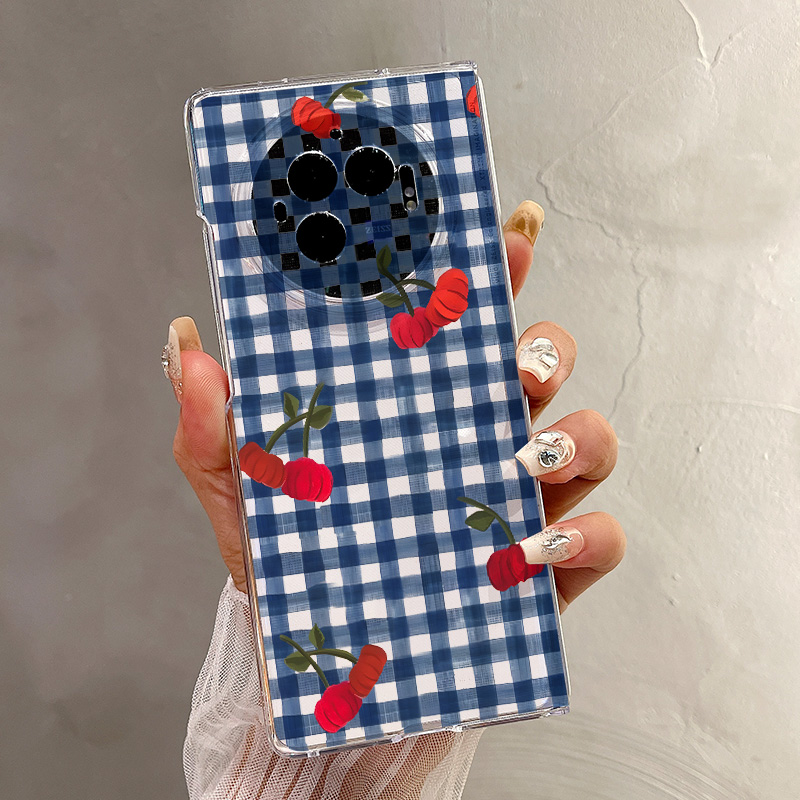 热瓜适用VIVOXFold5手机壳折叠屏保护套蓝格子红色车厘子UV透明壳新款气质xfold3pro/xfold2高档翻盖全包潮套