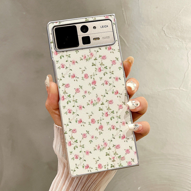 热瓜适用于小米MIXFold4/mixfold3/mixfold2手机壳折叠屏保护套新款高档气质银色油边全包防摔套满屏粉色玫瑰