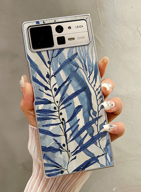 热瓜适用于小米MIXFold4/mixfold3/mixfold2手机壳折叠屏保护套新款高档气质银色油边全包防摔套油画蓝色植物