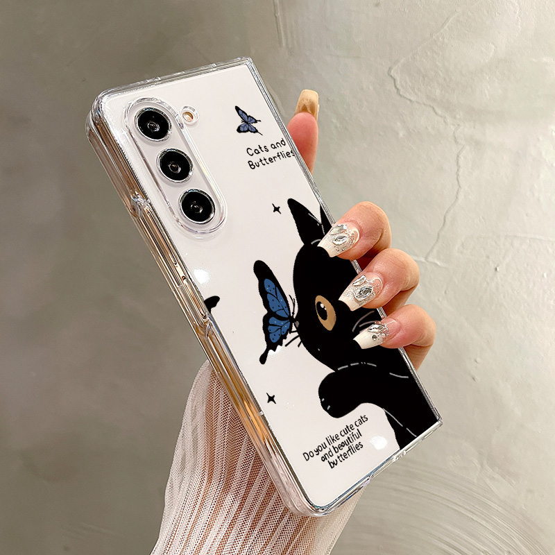 热瓜适用于三星GalaxyZFold7/6/5/4/3手机壳折叠屏保护套高档翻盖蓝蝴蝶小黑猫UV透明壳新款高级感全包防摔套