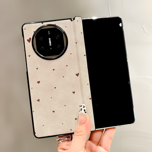 热瓜适用于华为MateX7 X3手机壳新款 高档磁吸中轴皮纹折叠屏保护套全包潮防摔套高级感简约小红色爱心