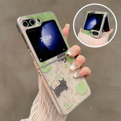 热瓜适用于三星GalaxyZFlip8/7/6/5/4手机壳折叠屏保护套银色粉色玫瑰小猫油边新款创意高档翻盖简视窗全包套