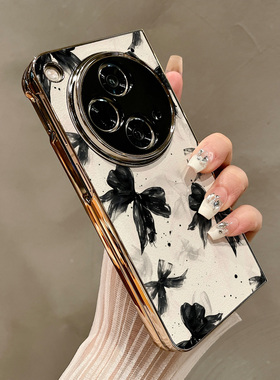 热瓜适用OPPOFindN5手机壳折叠屏保护套电镀水墨画黑色蝴蝶结金边新款气质findn3/n2高档折叠壳奢华全包潮套