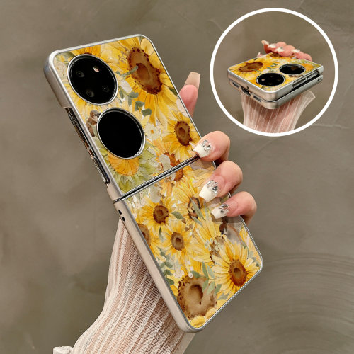 热瓜适用华为P50pocket手机壳Pocket2折叠屏保护套满屏金黄向日葵花银色油边新款pockets创意高档视窗全包套