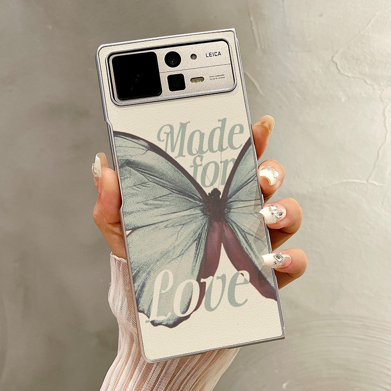 适用小米MIXFold4手机壳折叠屏保护套银色小清新英文蝴蝶简约油边新款气质mixfold3高档mixfold2全包潮防摔套