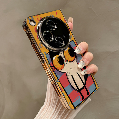 热瓜适用于OPPOFindN5/N3/N2手机壳左右折叠屏保护套新款高档气质电镀金边外壳高级感全包防摔套涂鸦怪诞小猫