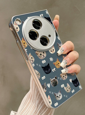 热瓜适用OPPOFindN5手机壳折叠屏保护套银色蓝色调满屏小猫咪油边新款findn3/n2高档折叠壳奢华新款潮全包套