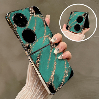 热瓜适用于华为P50pocket/Pocket2/pocketS手机壳折叠屏保护套新款气质高档电镀银边全包防摔套青金笔刷闪金