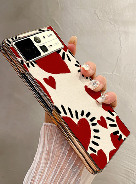 热瓜适用小米MIXFold4手机壳折叠屏保护套红色创意涂鸦爱心电镀金边新款气质mixfold3高档mixfold2全包防摔套