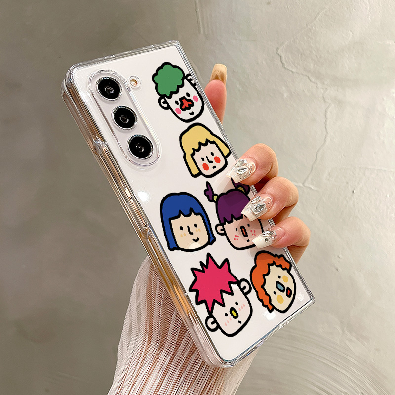 热瓜适用于三星GalaxyZFold7/6/5/4/3手机壳折叠保护套高档可爱卡通涂鸦头像插画UV透明壳新款高级全包防摔套