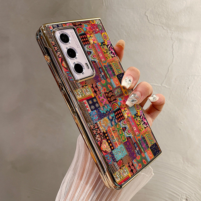 热瓜适用于荣耀MagicV5/V3/VS3/V2RSR/VS2手机壳折叠屏保护套新款高档气质电镀金边全包潮防摔套缤纷拼布艺术