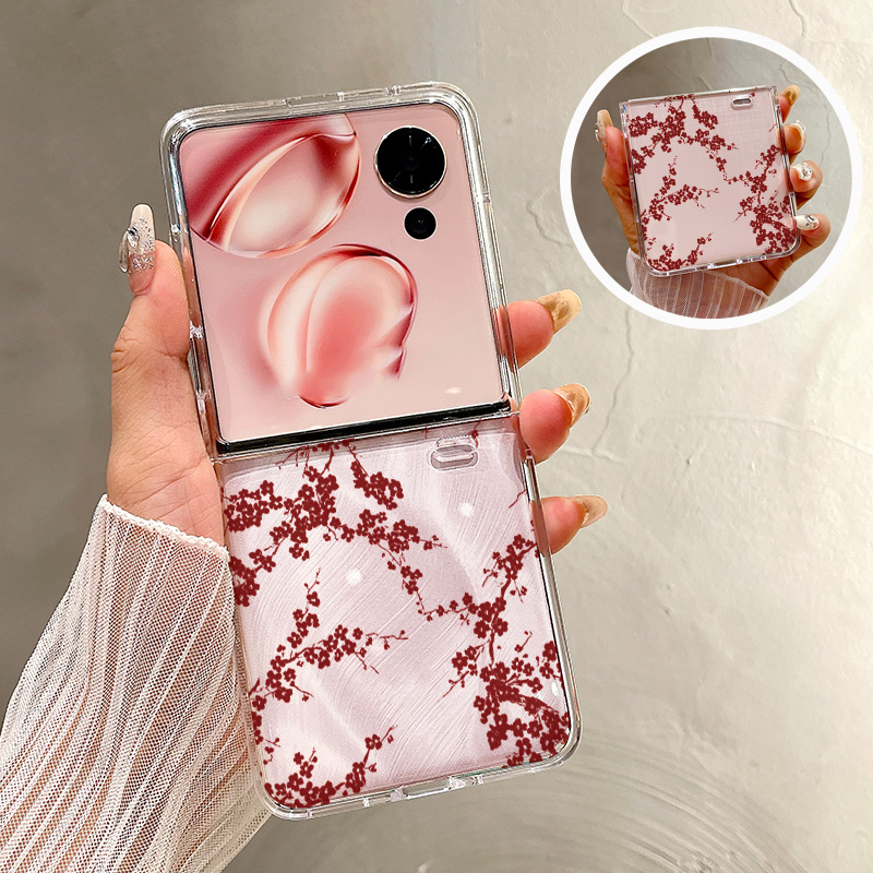 热瓜适用于荣耀MagicVFlip2手机壳折叠保护套高级感轻奢UV透明新款高档简约全包防摔套简约创意红色枝头梅花