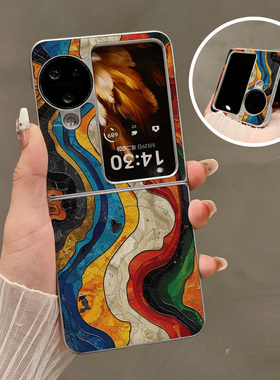热瓜适用OPPOFindN3flip手机壳折叠屏保护套银色拼色艺术感波浪纹油边新款气质findn2flip高档奢华翻盖全包套