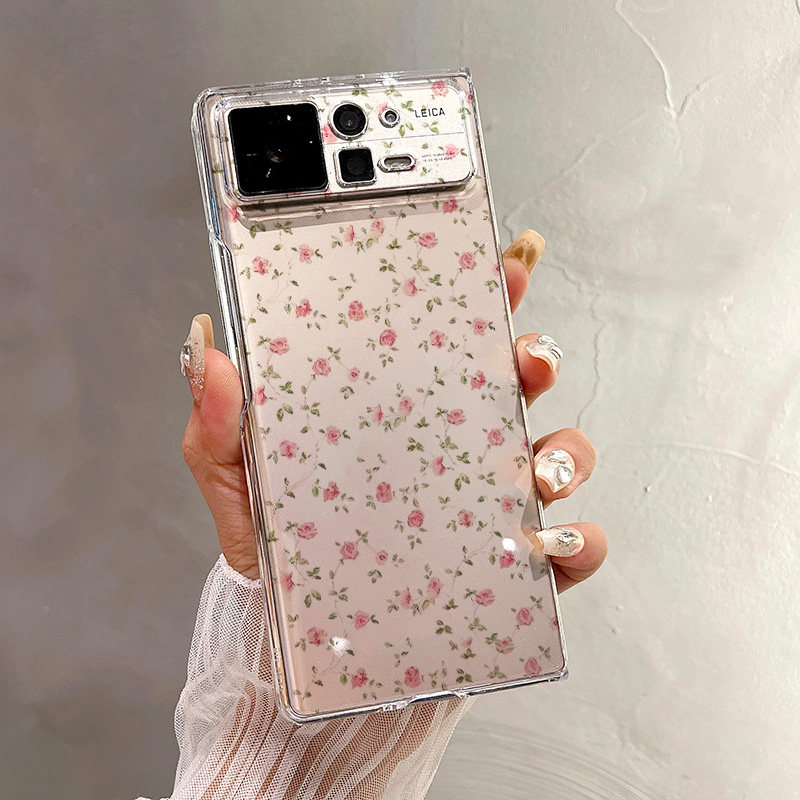 热瓜适用于小米MIXFold4/mixfold3/mixfold2手机壳折叠屏保护套新款高档气质UV透明壳全包防摔套满屏粉色玫瑰