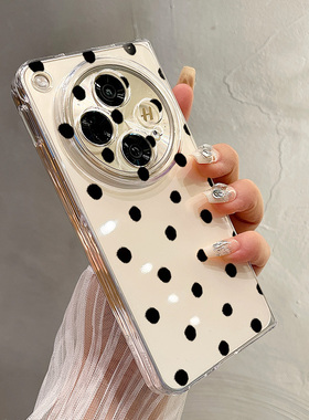 热瓜适用于OPPOFindN5/N3/N2手机壳左右折叠屏保护套新款高档气质UV透明壳高级感全包防摔套简约黑色波点小球