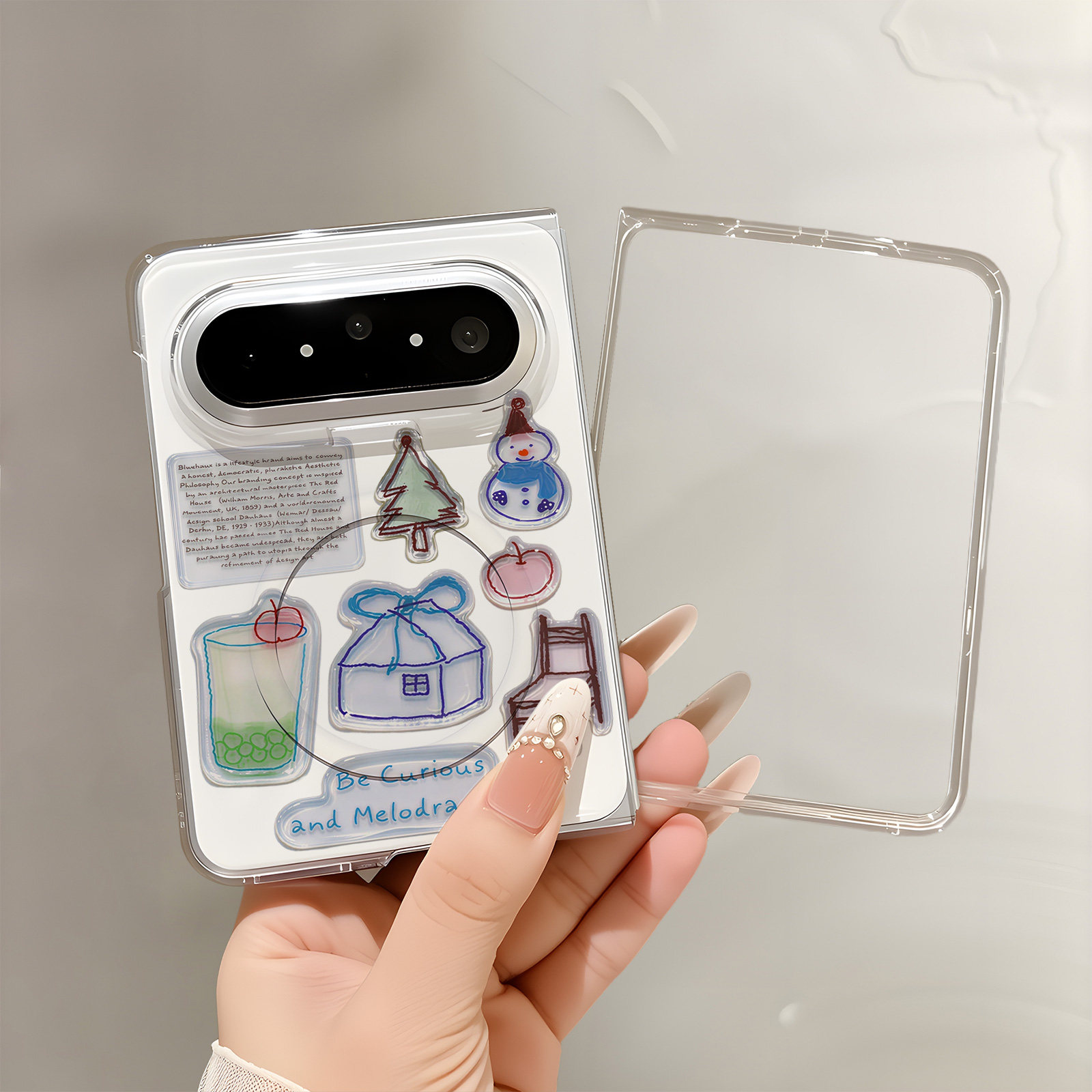 热瓜适用于小米18Fold手机壳折叠屏保护套新款高档简约UV透明壳带前框背面无线磁吸圈全包防摔套小屋冰饮雪人
