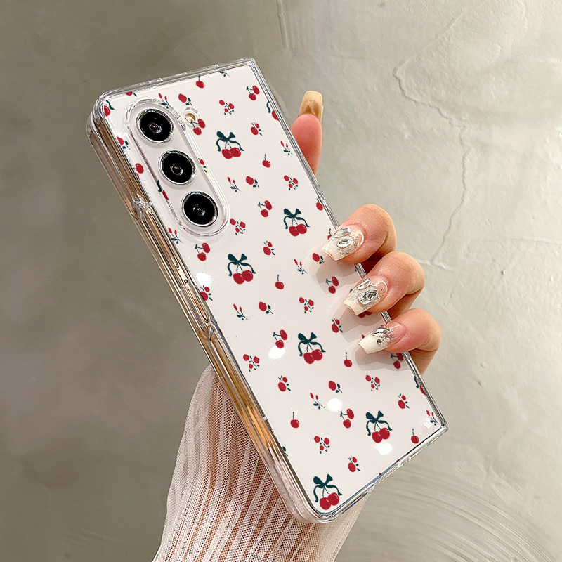 热瓜适用于三星GalaxyZFold7/6/5/4/3手机壳折叠屏保护套高档翻盖UV透明壳新款高级感全包防摔套满屏红色樱桃