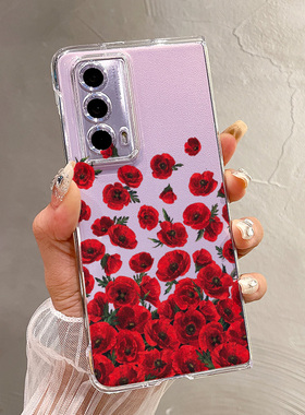 热瓜适用于荣耀MagicV5/V3/VS3/V2RSR/VS2手机壳折叠屏保护套新款高档气质UV透明壳全包潮防摔套红色玫瑰花