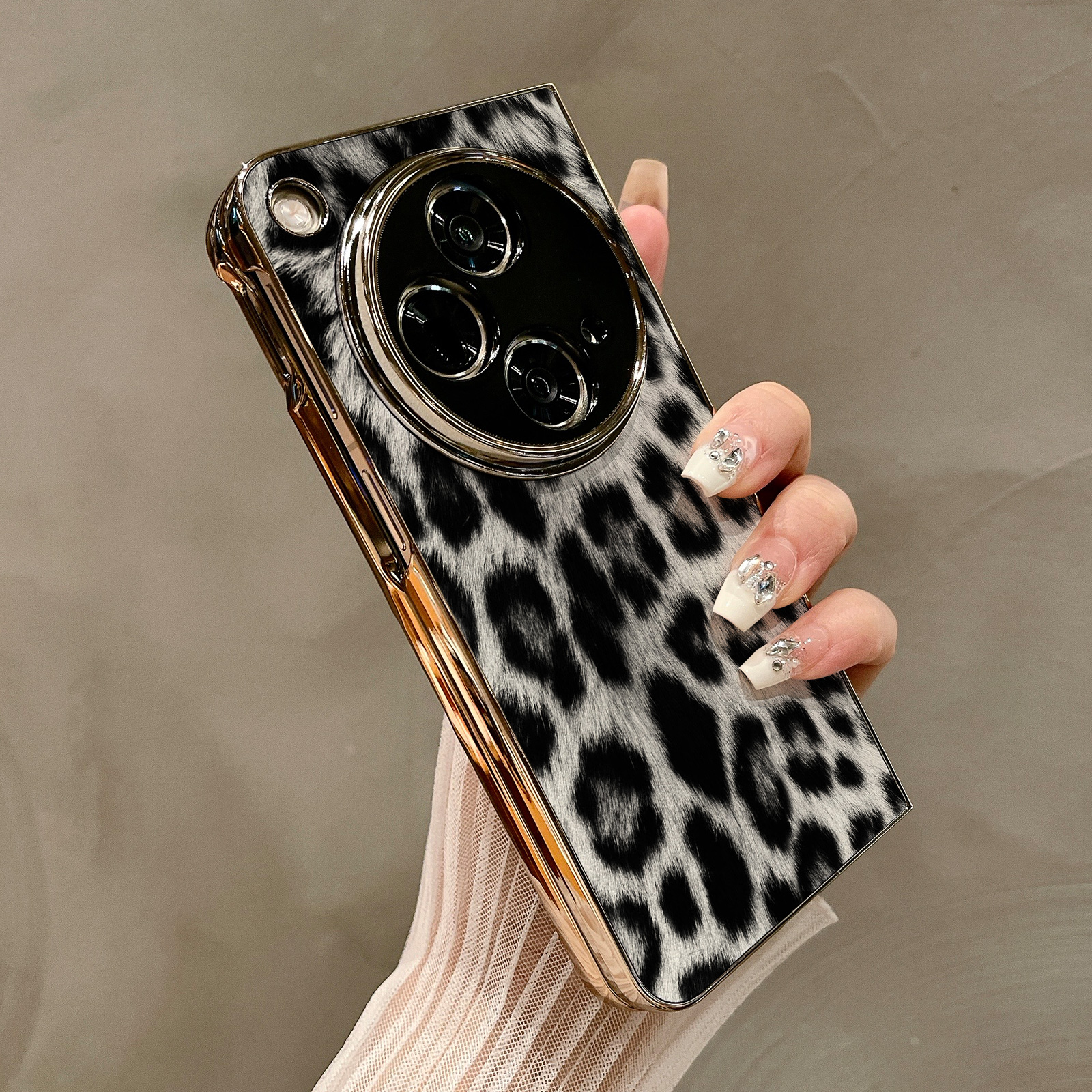 热瓜适用OPPOFindN5手机壳折叠屏保护套电镀暗黑抽象豹纹金边新款气质findn3/n2高档折叠壳奢华新款潮全包套