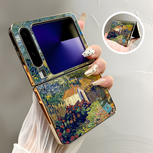 热瓜适用于华为PuraX手机壳新款高档电镀皮纹折叠屏保护套典藏版气质轻奢高级感全包防摔套梵高油画创意村落