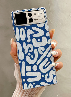 热瓜适用于小米MIXFold4/mixfold3/mixfold2手机壳折叠屏保护套新款高档气质银色油边全包防摔套拼接蓝色图案