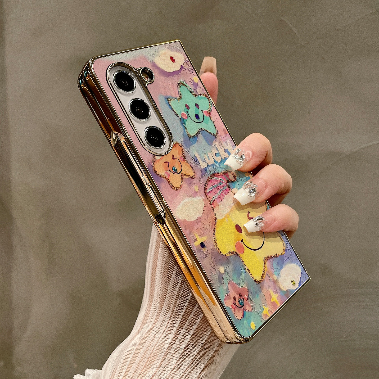 热瓜适用于三星GalaxyZFold7/6/5/4/3手机壳折叠屏保护套电镀可爱彩色小星星笑脸金边新款高档折叠壳全包潮套