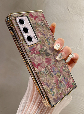 热瓜适用于荣耀MagicV6/V5/VS3/V2RSR/VS2手机壳折叠屏保护套新款高档气质电镀金边全包潮防摔套粉紫碎花油画