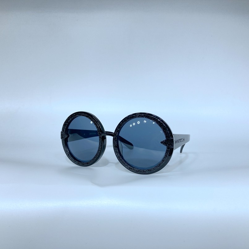 圆框女士太阳镜潮流墨镜个性眼镜1401527防紫外线时尚新款 酷黑色