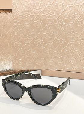 新款时尚猫眼框太阳眼镜女士40046I遮阳墨镜男防紫外线黑白玳瑁色