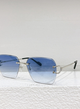 金属无框切边方形太阳眼镜男0466S时尚个性遮阳墨镜女防紫外线蓝