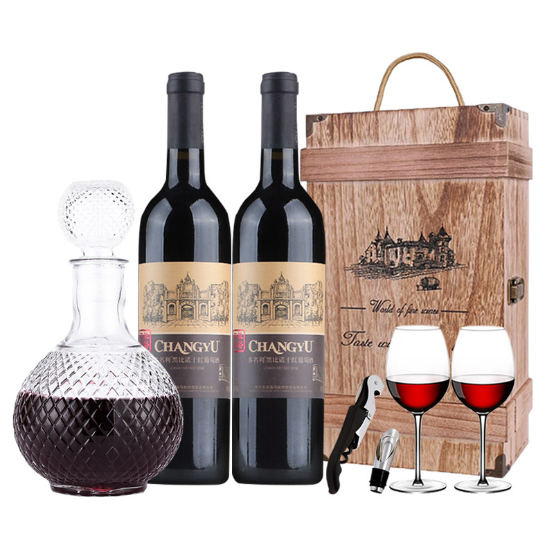 正品张裕印象黑比诺多名利干红葡萄酒红酒2瓶装送酒具木礼盒2支装