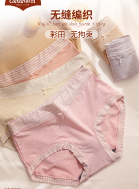 彩田31987中腰三角女士内裤透气舒适色纱少印染腿部高弹