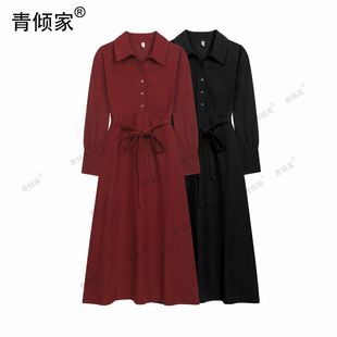 冬日标配 polo大码 青倾家 韩版 裙 女装 显瘦极简主义黑色衬衫